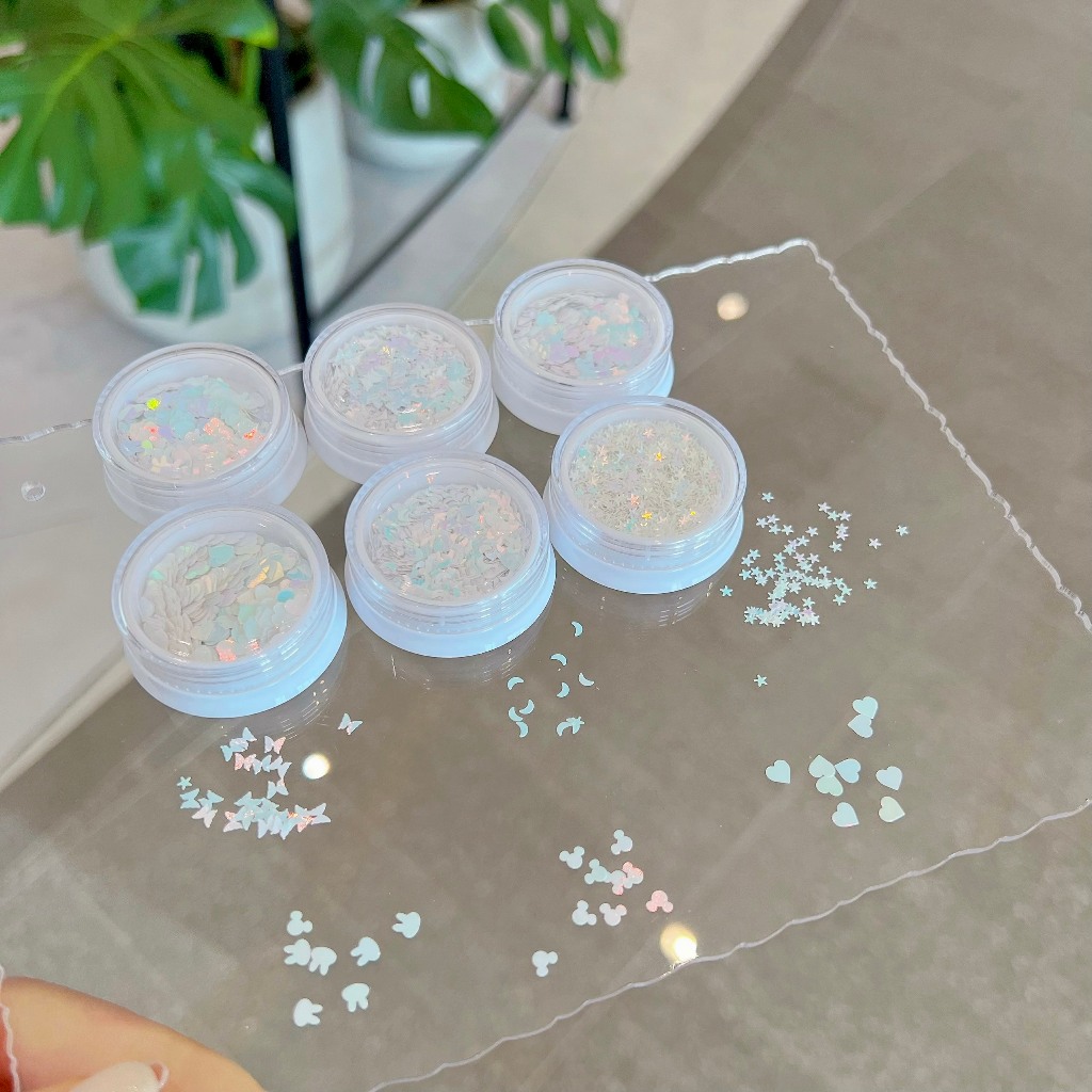 Set nhũ trang trí Pastel ẩn móng trắng Hologram