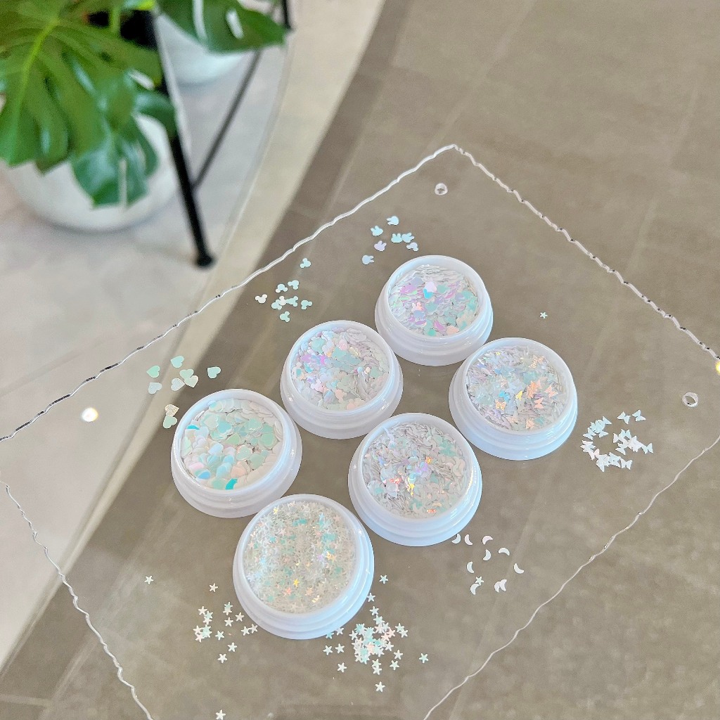 Set nhũ trang trí Pastel ẩn móng trắng Hologram