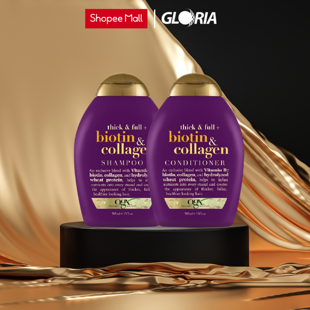 Bộ Dầu Gội Và Dầu Xả Dưỡng Dày Tóc OGX Thick & Full + Biotin Tím & Collagen
