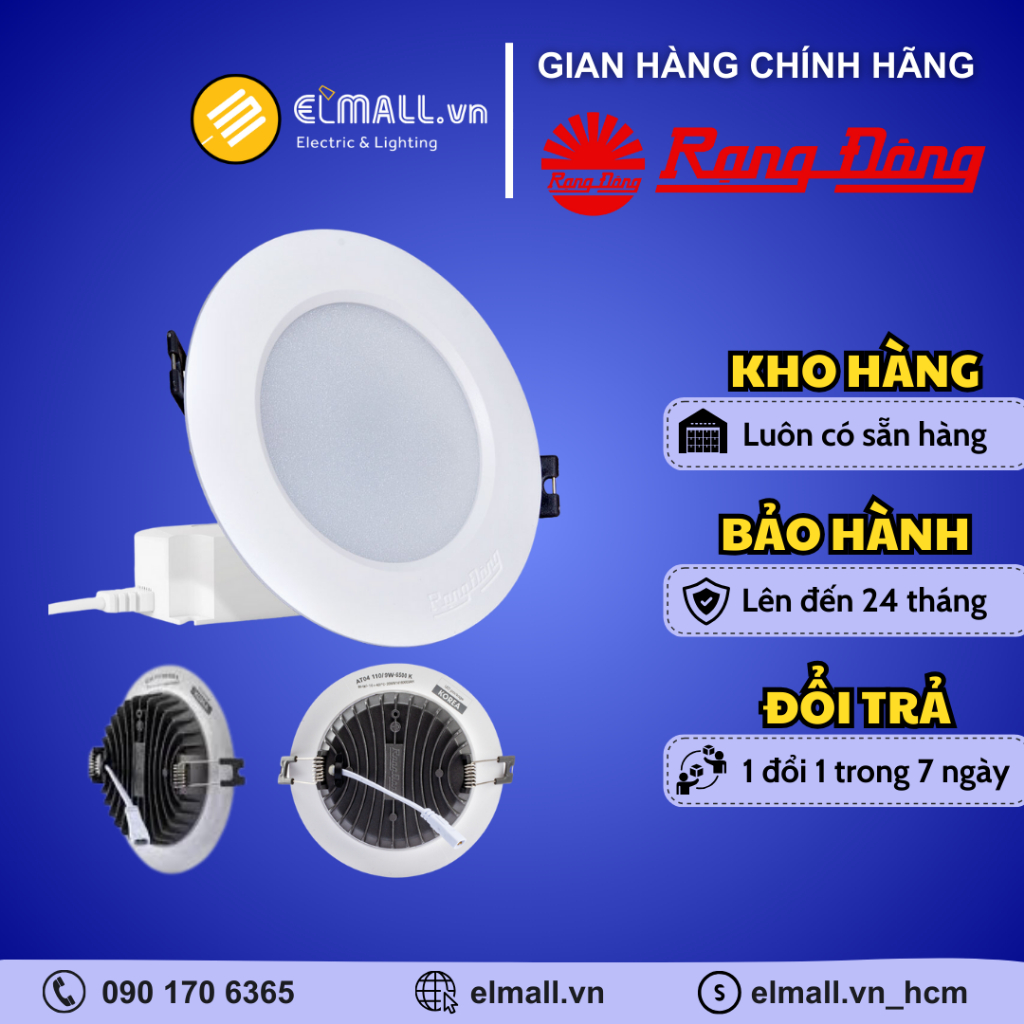 Đèn led downlight Rạng Đông AT04 5W, 7W, 9W, 12W, 16W, 25W 3000K/6500K, ánh sáng vàng, trắng, đèn âm trần CHÍNH HÃNG