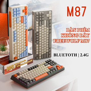 Bàn phím không dây FREEWOLF M87 kết nối Bluetooth và chip USB 2.4G thiết kế TKL 87 phím với nút nhấn không tiếng ồn