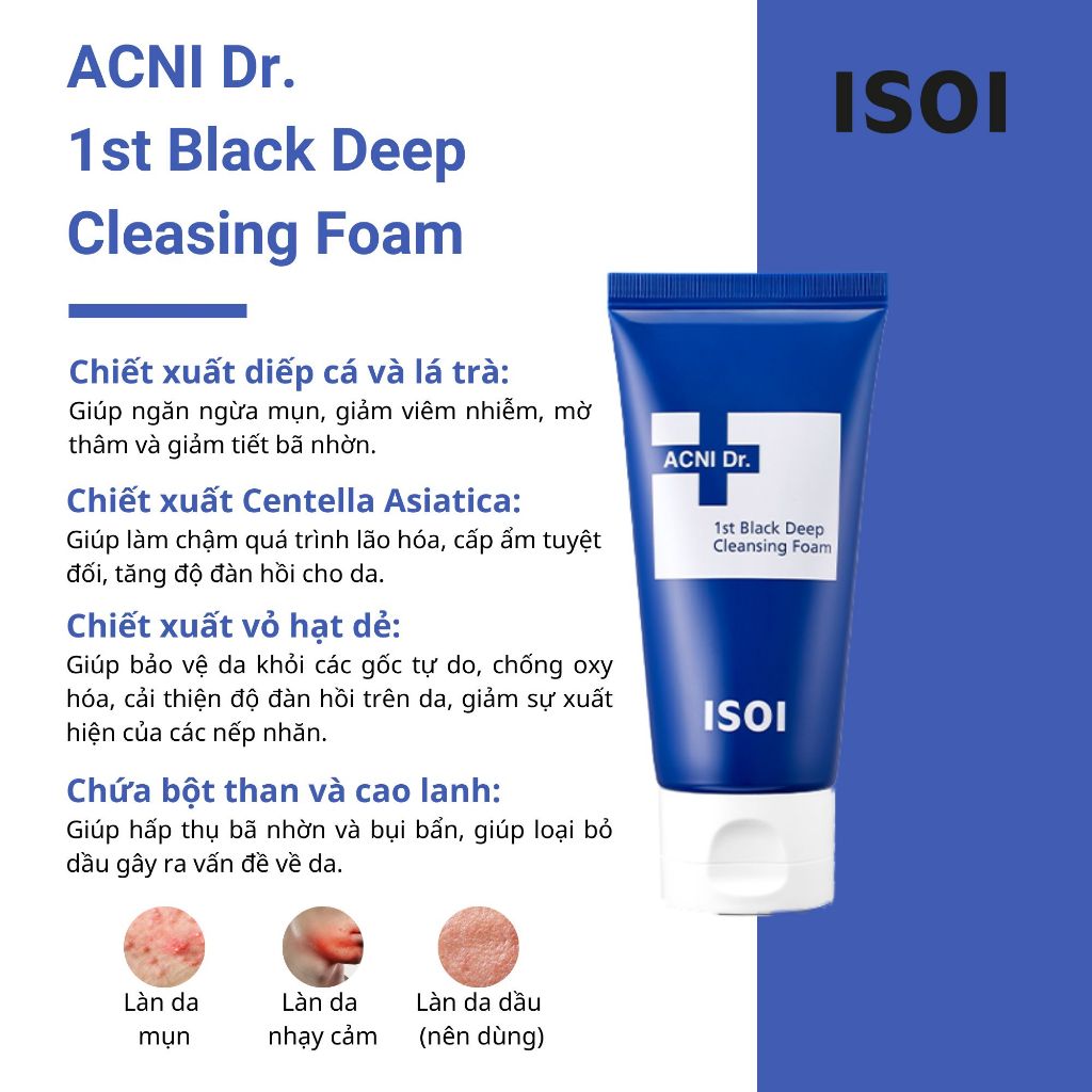 Sữa Rửa Mặt Làm Sạch Sâu Isoi Acni Dr. 1St Black Deep Cleansing Foam 75ml