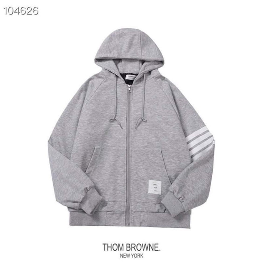 Áo Khoác nỉ Thom 4 Sọc Dây Kéo Khoá Chất Liệu Nỉ Cao Cấp - Áo khoác mũ Thome Hot Hit Mùa đông năm nay