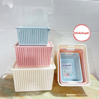  Rổ đan mây đựng đồ đa năng 3 size nhựa Việt Nhật giỏ đựng quần áo đồ chơi đồ dùng văn phòng có nắp đậy tiện  3415  