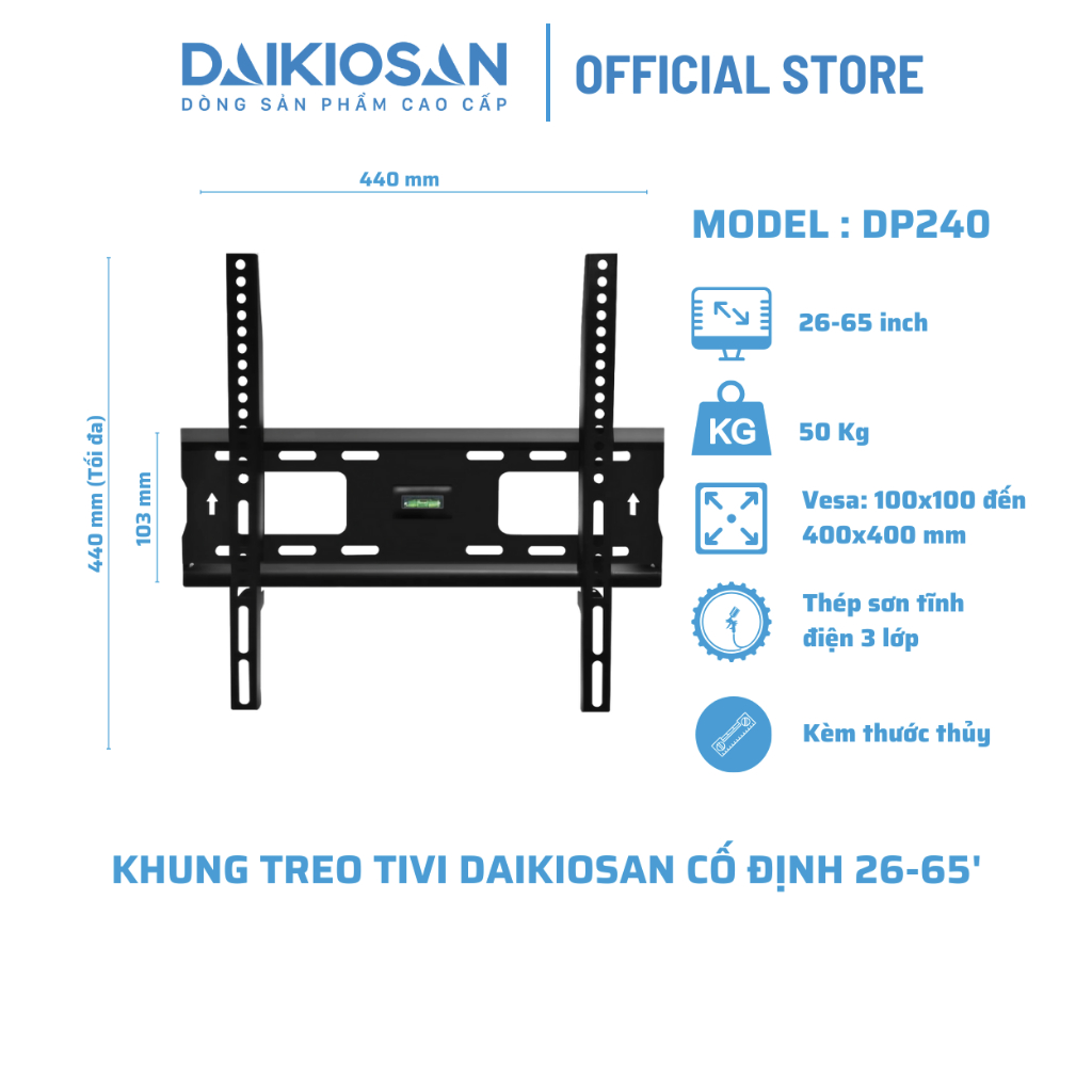 Giá treo tivi Daikiosan cố định, nghiêng 32 inch, 42 inch, 55 inch, 65 inch chính hãng [Giao hỏa tốc 30 phút HCM]