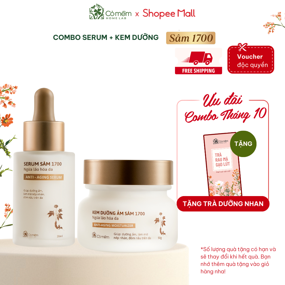 Combo 2 Bước Chuyên Sâu Sâm 1700 Cấp Ẩm Ngừa Lão Hoá Da Cỏ Mềm