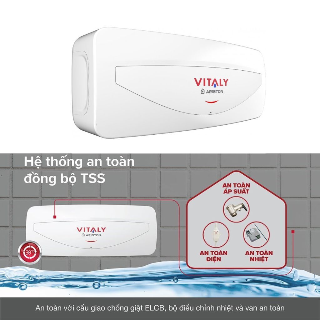 Bình nước nóng Ariston Vitaly Slim 20L | Máy nóng lạnh an toàn làm nóng nhanh giữ ấm lâu | Hàng chính hãng