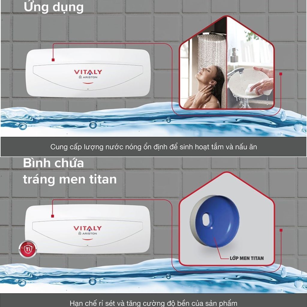 Bình nước nóng Ariston Vitaly Slim 20L | Máy nóng lạnh an toàn làm nóng nhanh giữ ấm lâu | Hàng chính hãng