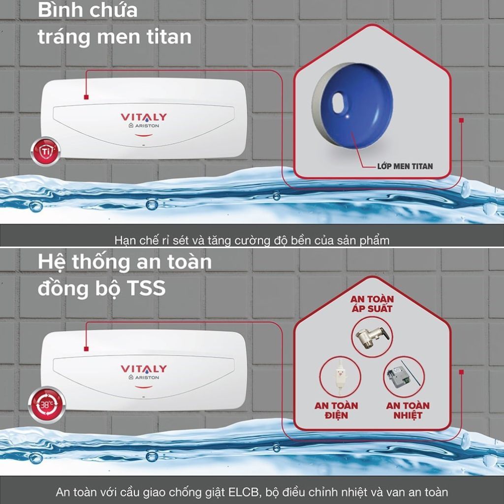 Bình nước nóng Ariston Vitaly Slim 20L | Máy nóng lạnh an toàn làm nóng nhanh giữ ấm lâu | Hàng chính hãng