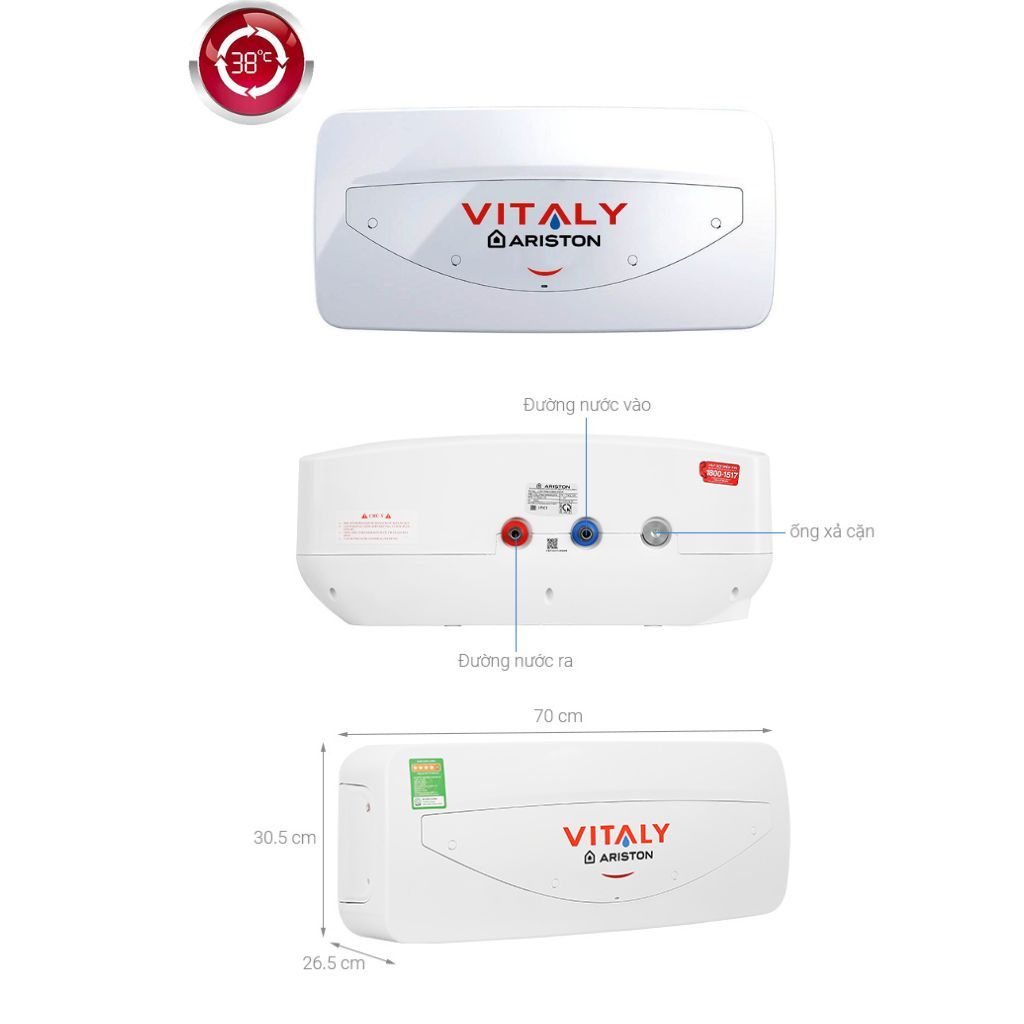 Bình nước nóng Ariston Vitaly Slim 20L | Máy nóng lạnh an toàn làm nóng nhanh giữ ấm lâu | Hàng chính hãng
