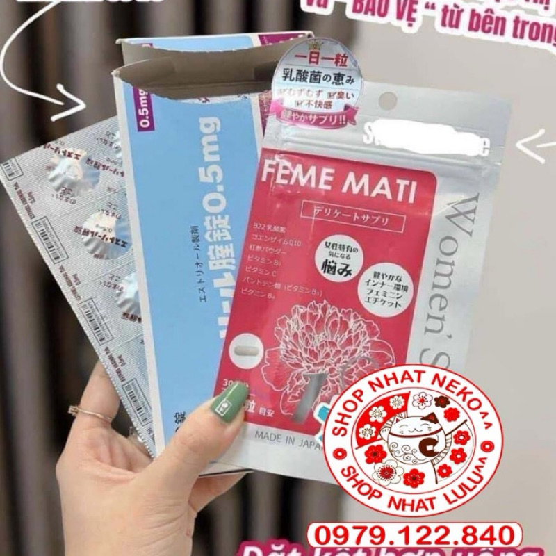 [HOẢ TỐC] Viên uống và vỉ men phụ khoa Nhật Bản FEME MATI (30 viên)