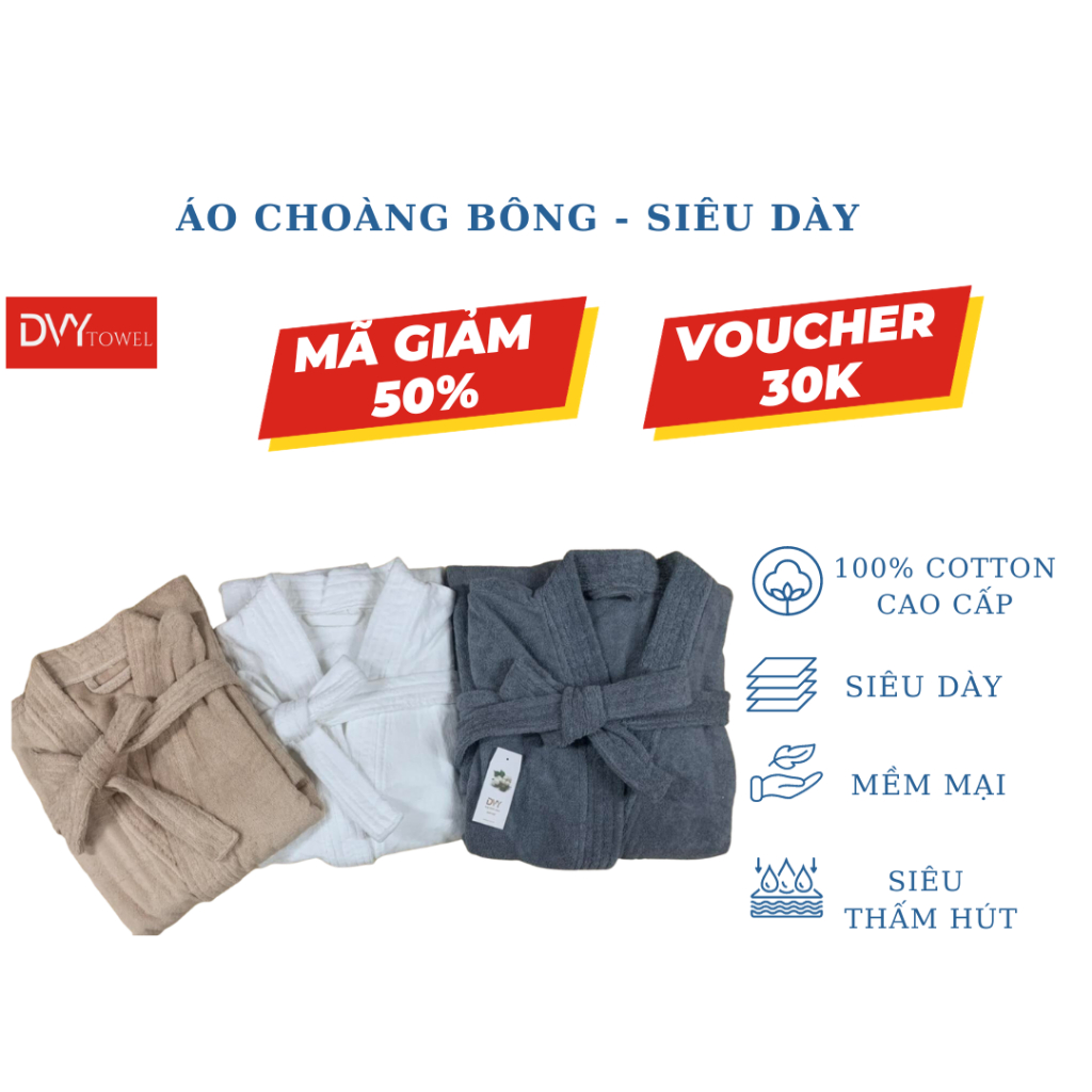 Áo Choàng tắm Bông Siêu Dày 100% Cotton