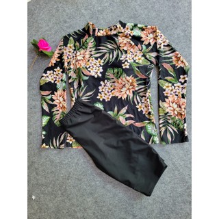 8 Mẫu bộ bơi nữ áo tay dài kèm quần lững qua gối cạp cao có sẵn đệm ngực{free size 40-60kg}