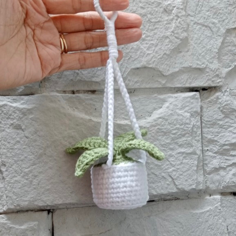 Chậu cây có dây treo dùng để decor phòng bằng len đáng yêu