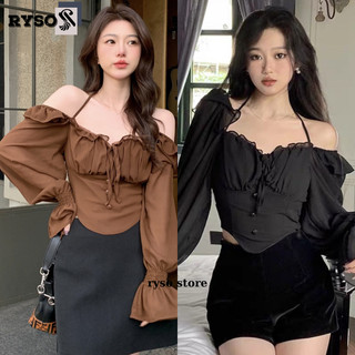 Áo kiểu Croptop tay dài vải voan mềm dáng tiểu thư sang chảnh , Áo Voan Tiểu Thư Baby Doll Rysostore