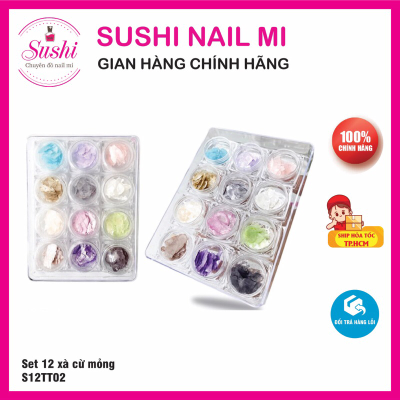 Set xà cừ vân đá phụ kiện trang trí móng 12 hủ - Sushi nail mi