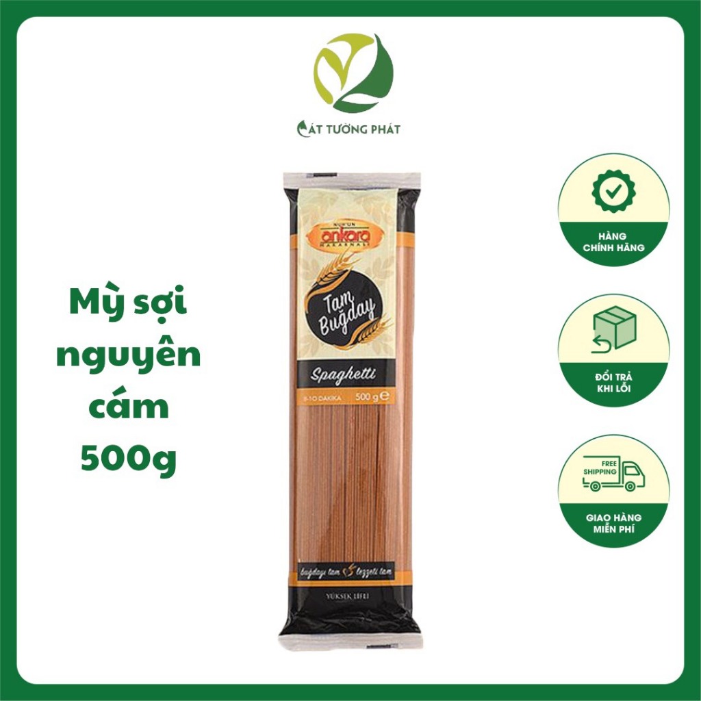 Mỳ ý spaghetti nguyên cám giàu chất dinh dưỡng tốt cho sức khỏe gói 500g nhập khẩu Thỗ Nhĩ Kỳ