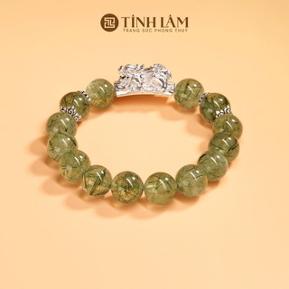 Tinh lâm vòng tay phong thủy đá thạch anh tóc xanh - charm tỳ hưu
