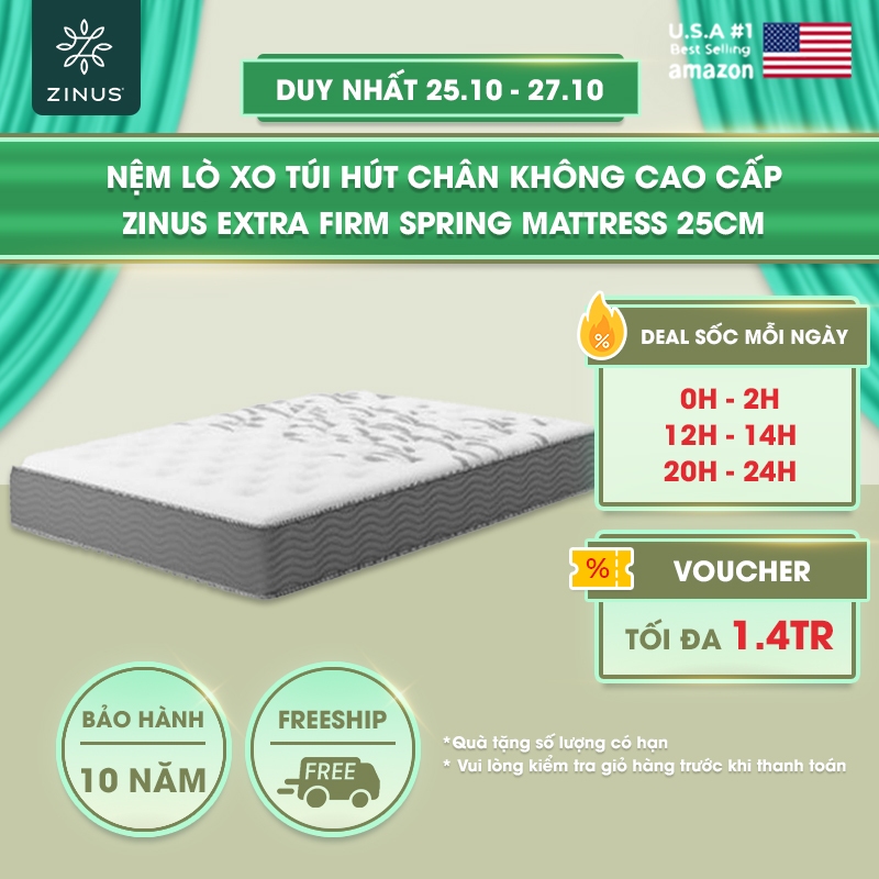 Nệm Lò Xo Độc Lập Cao Cấp Dày 25cm Zinus - 10in Extra Firm Spring Mattress