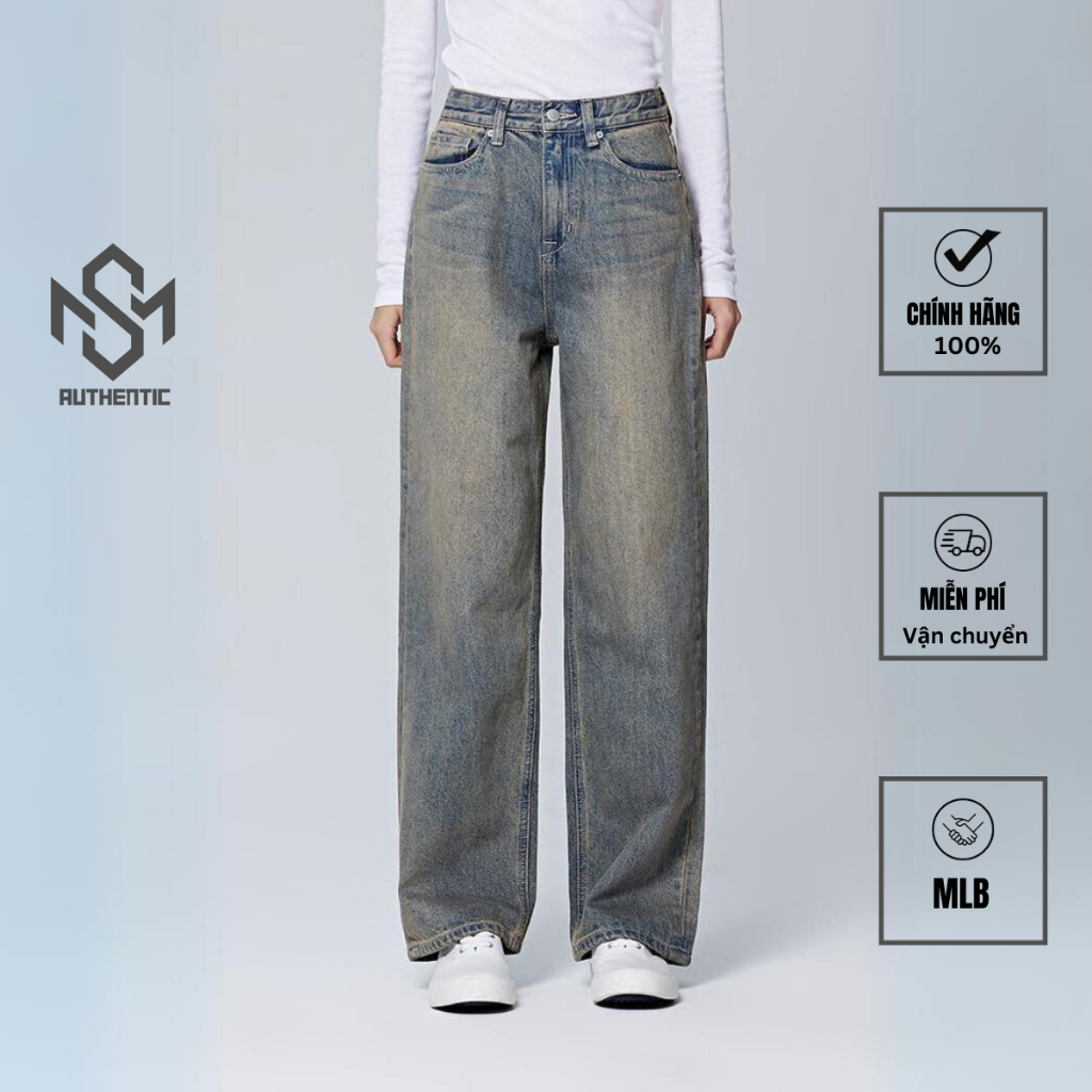 Quần jeans ống rộng SPAO chính hãng, quần ống rộng denim cho nữ Hàn Quốc SPTJDA9G5