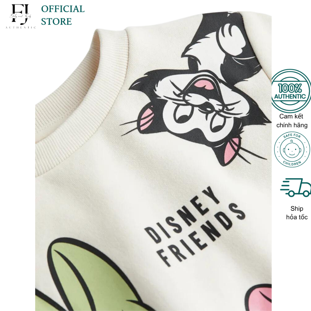 Áo dài tay thu đông bé gái HM áo nỉ trắng họa tiết minnie chất liệu cotton chính hãng cho bé 2 tuổi đến 10 tuổi