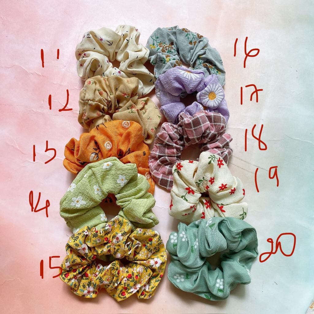 Nhiều mẫu dây cột tóc scrunchies vintage kem hoa TIMSTORE hoa phong cách hàn quốc