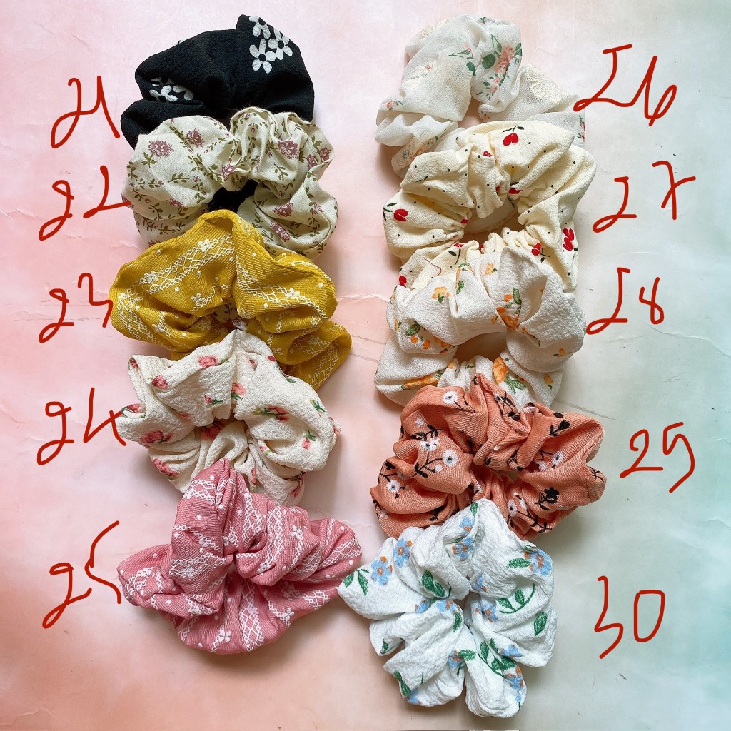 Nhiều mẫu dây cột tóc scrunchies vintage kem hoa TIMSTORE hoa phong cách hàn quốc