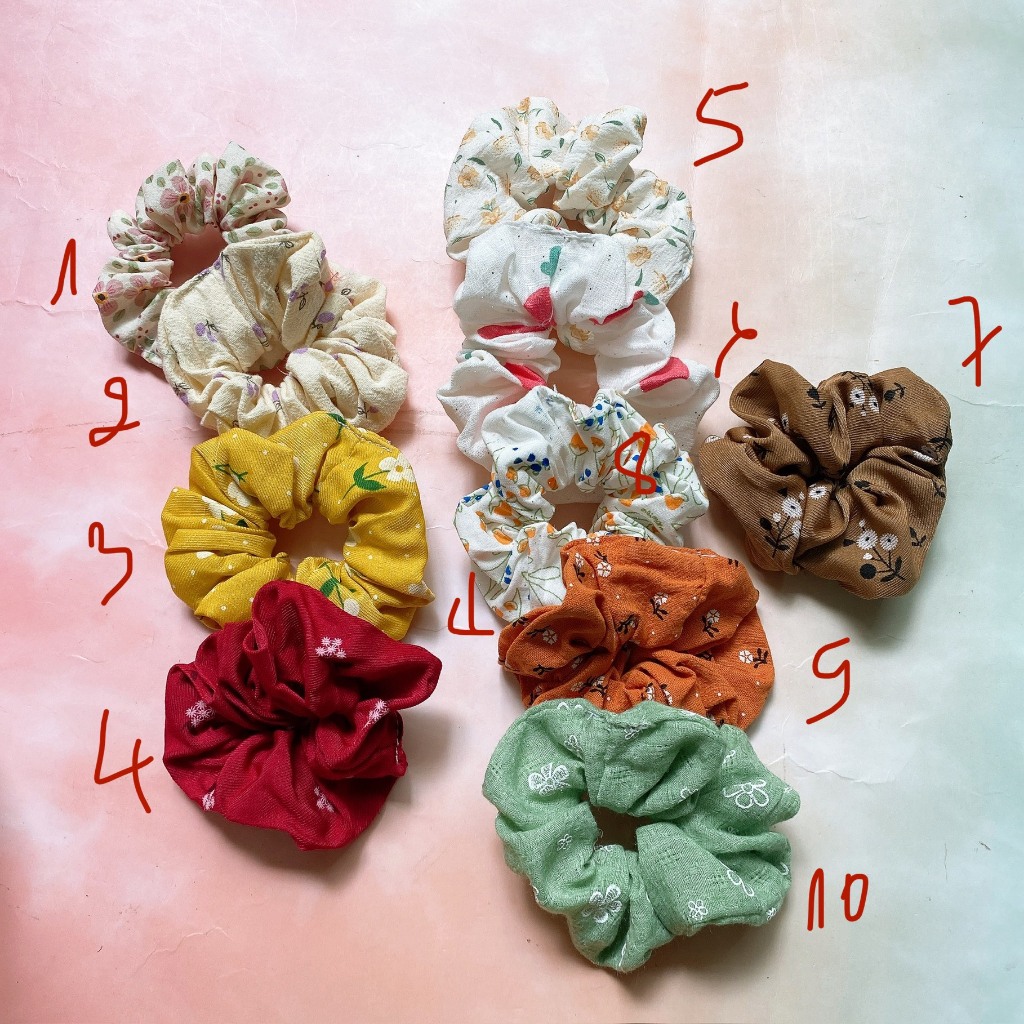 Nhiều mẫu dây cột tóc scrunchies vintage kem hoa TIMSTORE hoa phong cách hàn quốc