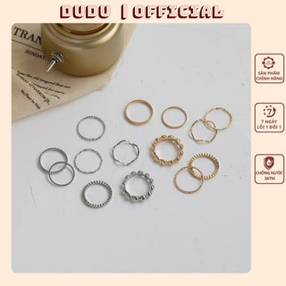Set 8 nhẫn mạ vàng,bạc phong cách thời trang retro dành cho nữ N018