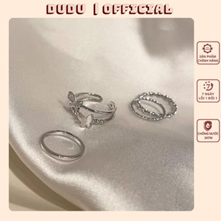  Set 4 Nhẫn Đeo Tay Mạ Bạc Tạo Hình Hồ Điệp Cực Dễ Thương Dành Cho Nữ N013 