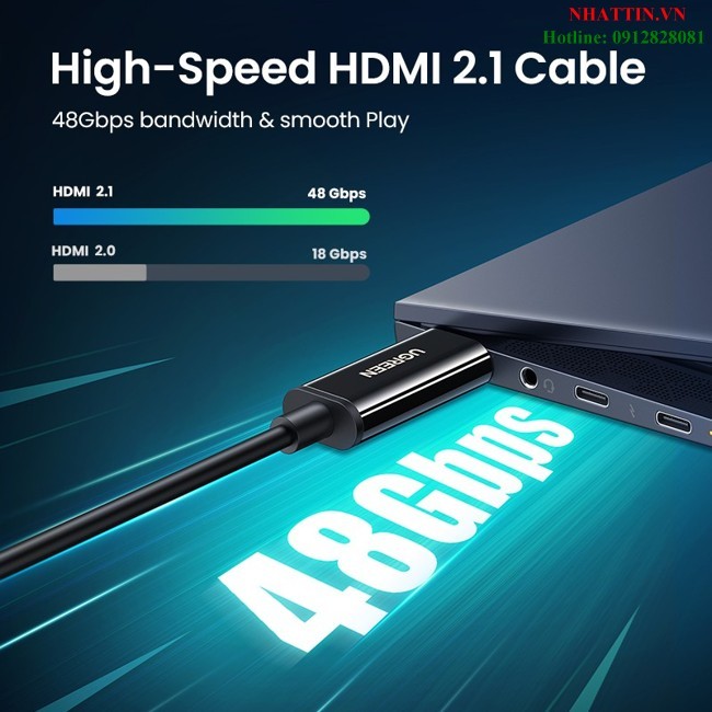 Cáp HDMI 2.1 sợi quang 50m hỗ trợ 8K/60Hz, 4K/120Hz chính hãng Ugreen 50500 cao cấp