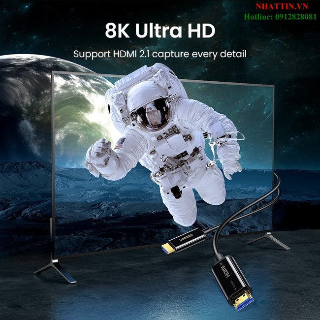 Cáp HDMI 2.1 sợi quang 50m hỗ trợ 8K/60Hz, 4K/120Hz chính hãng Ugreen 50500 cao cấp