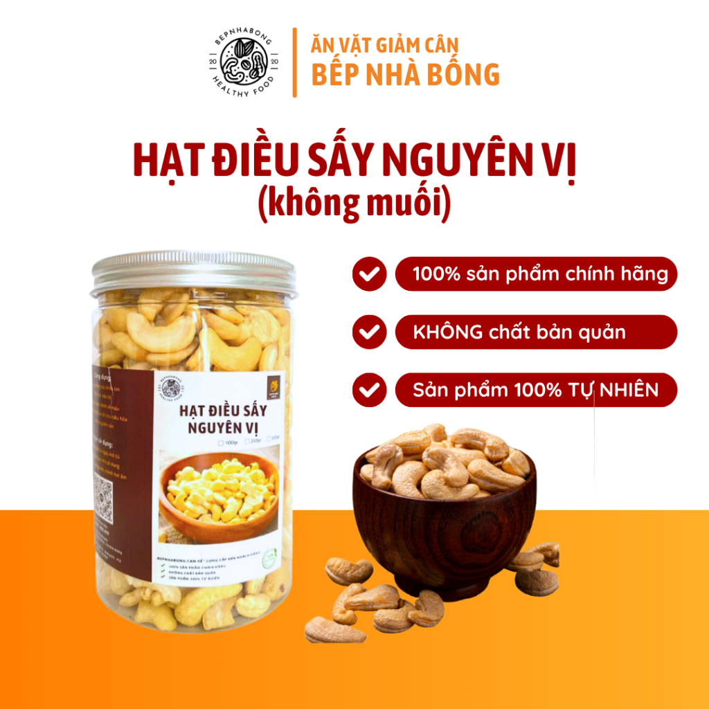 500gr Hạt điều sấy nguyên vị, rang không muối, Bình Phước, ngon, loại 1, Ăn Vặt, Giảm Cân, Bếp Nhà Bống