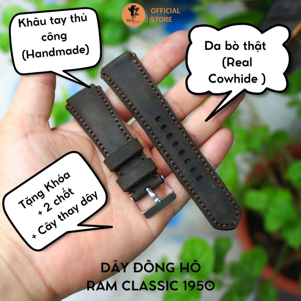 Dây Đồng Hồ Da Thật RAM Leather 1950 Da Sáp Ngựa Điên Cho Casio AE 1200 WHD và đồng hồ dây 18mm  Bền Đẹp