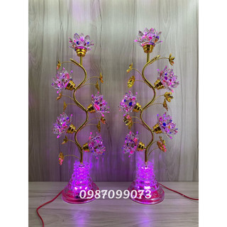Cặp đèn thờ 5 bông pha lê hoa sen đổi màu cao 72cm
