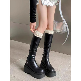 GIÀY BOOT CAO CỔ ĐEN / KEM NGANG GỐI [ Hàng Có Sẵn ]
