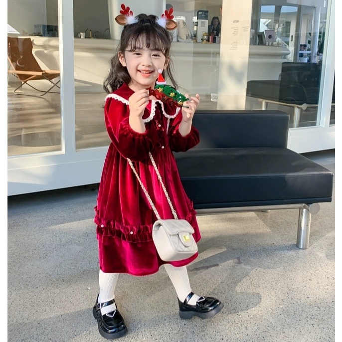 Váy đầm bé gái- Váy đầm công chúa bé gái dài tay cổ bèo cho bé từ 8-20kg