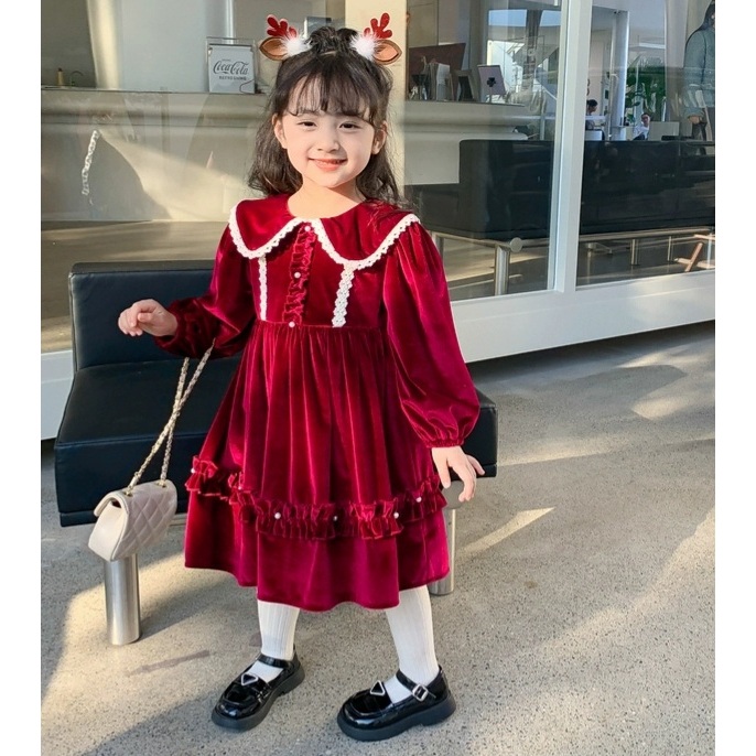 Váy đầm bé gái- Váy đầm công chúa bé gái dài tay cổ bèo cho bé từ 8-20kg