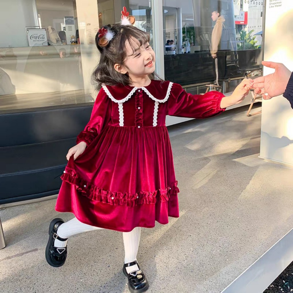 Váy đầm bé gái- Váy đầm công chúa bé gái dài tay cổ bèo cho bé từ 8-20kg