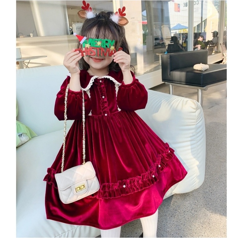 Váy đầm bé gái- Váy đầm công chúa bé gái dài tay cổ bèo cho bé từ 8-20kg