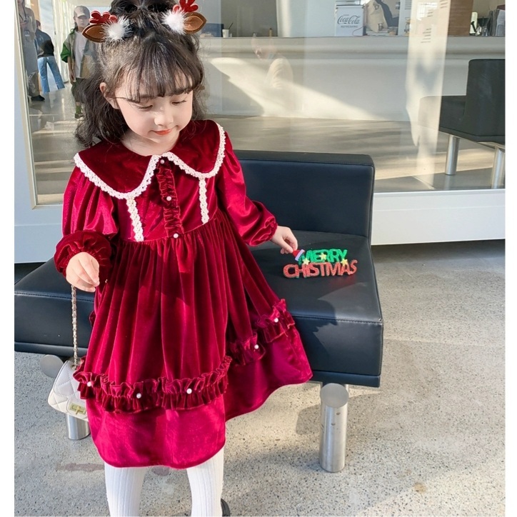 Váy đầm bé gái- Váy đầm công chúa bé gái dài tay cổ bèo cho bé từ 8-20kg