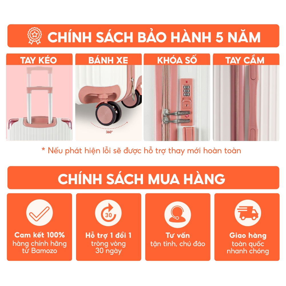 Vali du lịch size 20/size 24 Bamozo 8801/8809, Vali kéo Xách Tay Bịt Góc Chống Va Đập - Bảo hành 5 năm,1 đổi 1 30 ngày