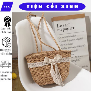 Túi Cói Nơ Đi Biển Đeo Vai Vintage Phong Cách Hàn Quốc Siêu Xinh Tiệm Cói Xinh