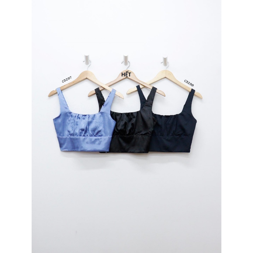 C3297 & C3298 - Áo 2 dây croptop lụa nhún thun sau trơm