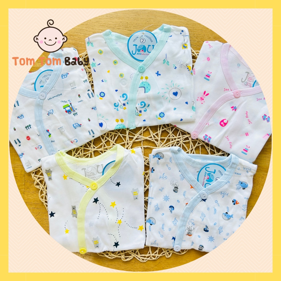 1 Áo sơ sinh Tay Ngắn Cài Xéo Họa Tiết JOU, chất vải cotton 100% cao cấp mềm, mịn, thoáng mát, hàng giao giống hình