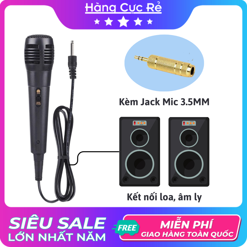 Micro hát karaoke có dây 2m, jack mic 6.5mm dành cho loa amply - Shop Hàng Cực Rẻ