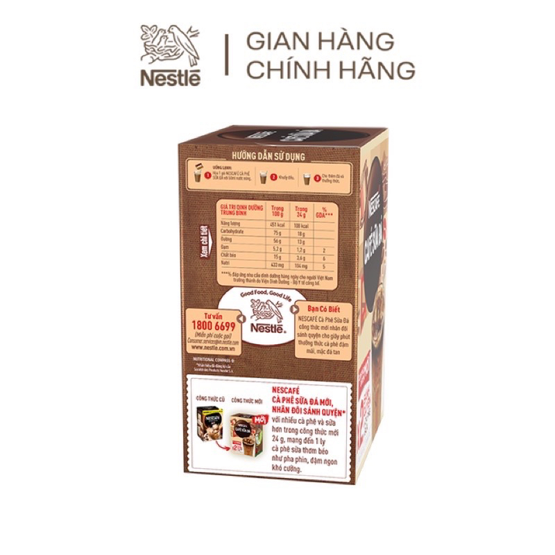 Hộp cafe hoà tan NESCAFE 3in1 cafe sữa đá 10 gói *24gam- có ship hỏa tốc HCM