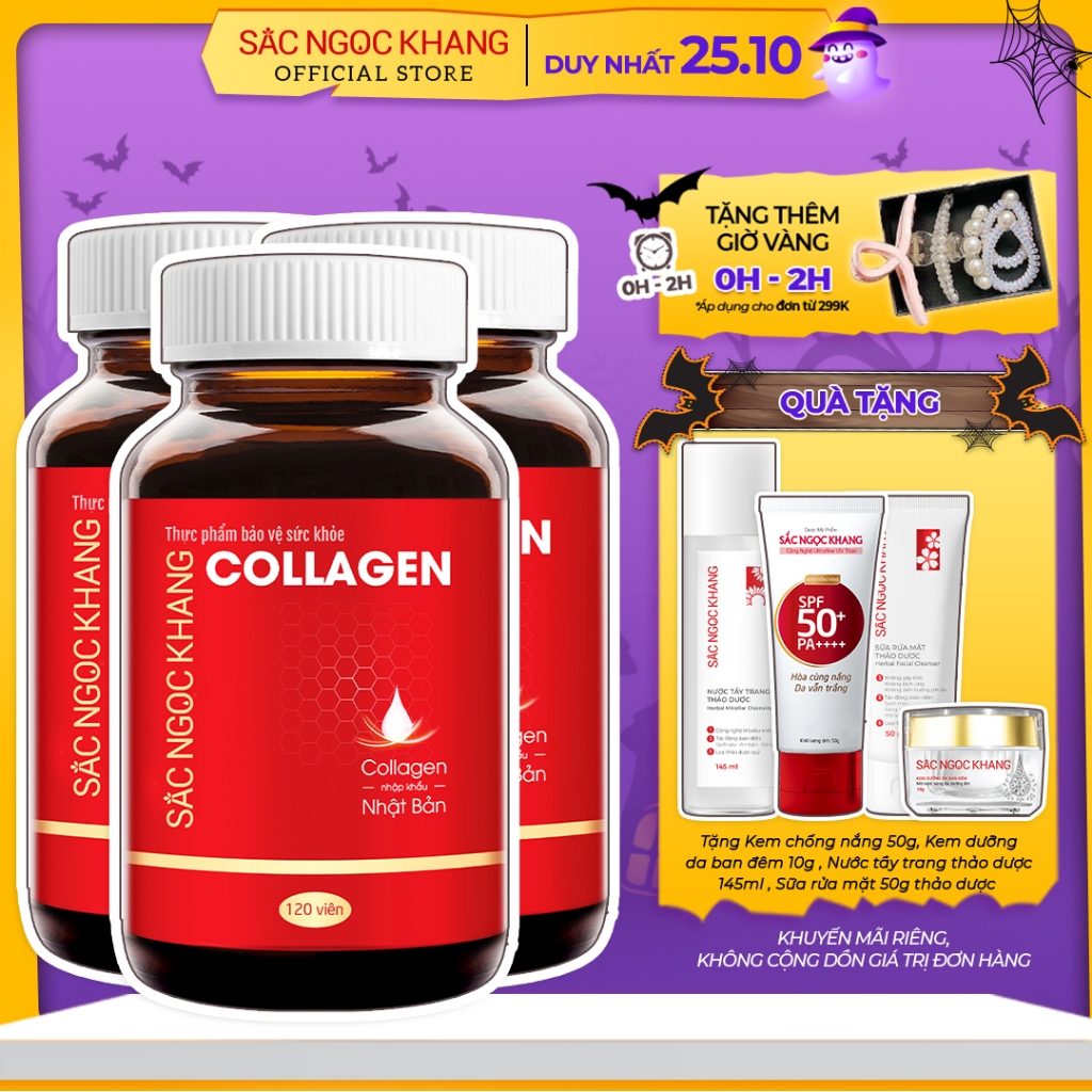 Liệu trình trẻ hóa da 3 hộp Viên uống Collagen Săc Ngọc Khang 120/hộp giảm nếp nhăn, da căng sáng mịn