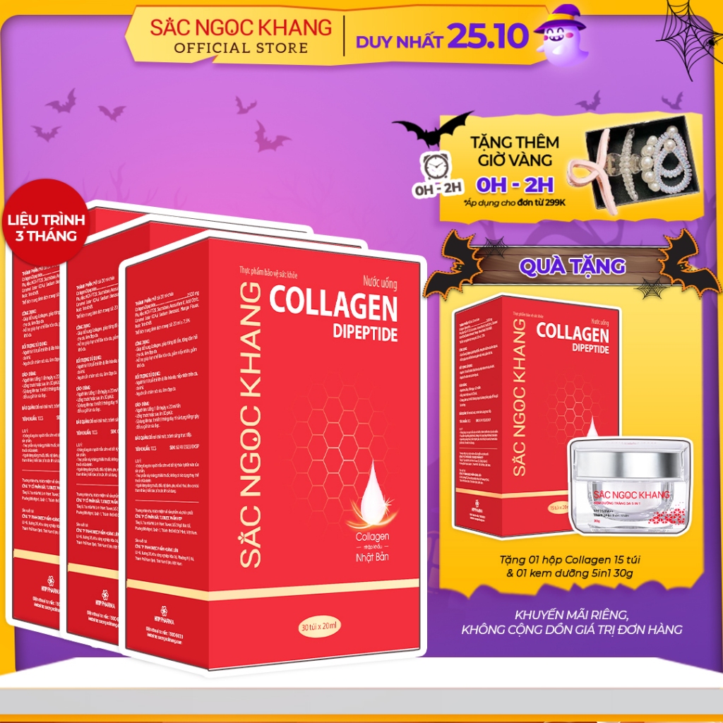 Combo 3 Hộp Nước Uống Đẹp Da Collagen Dipetide Sắc Ngọc Khang 30 túi/ hộp