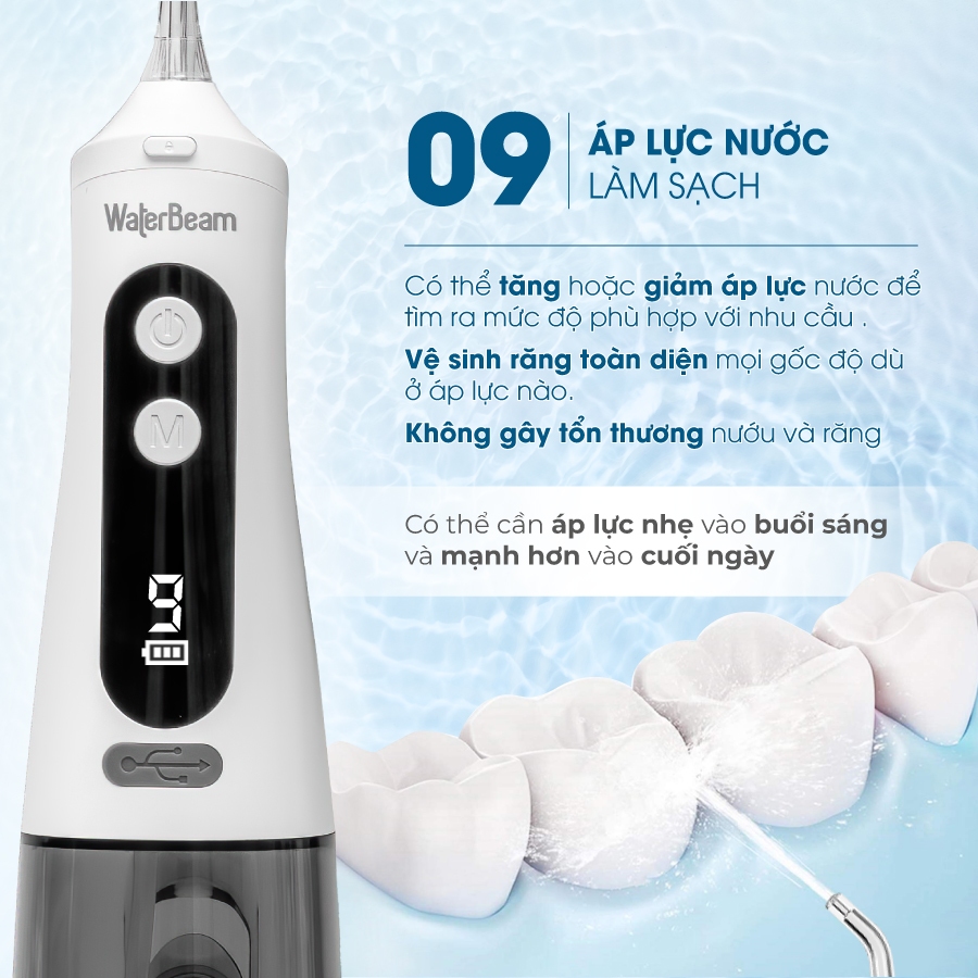 Tăm nước WaterBeam dành riêng cho người niềng răng Bản Mới Nâng cấp Với 9 Cấp Độ, Dung Tích 350ml Bảo hành 15 tháng